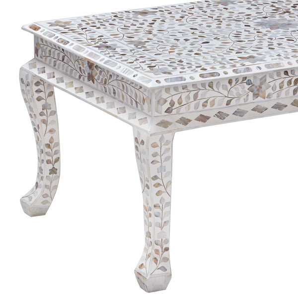 Mother Of Pearl Inlay Floral Coffee Table White