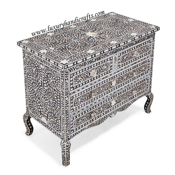 Black Mother Of Pearl 4 Drawer Chest Curved Legs