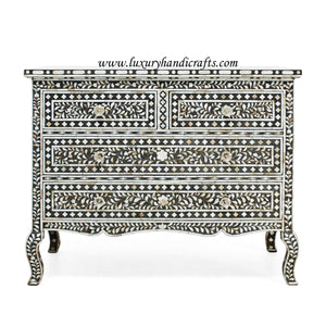 Black Mother Of Pearl 4 Drawer Chest Curved Legs