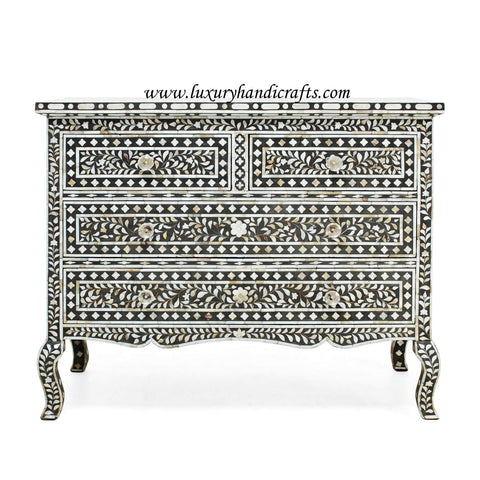 Black Mother Of Pearl 4 Drawer Chest Curved Legs 1