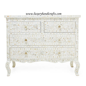 White Mother Of Pearl 4 Drawer Chest Curved Legs 1