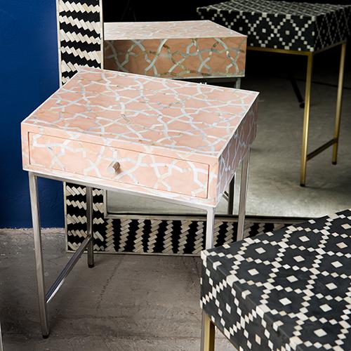Fez Mother Of Pearl Inlay Side Cabinet - Pale Pink