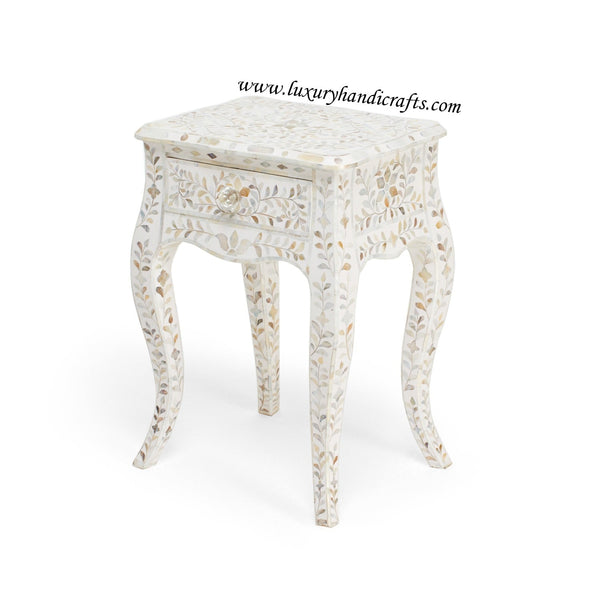 Mother Of Pearl Curved Long Leg Side Table White
