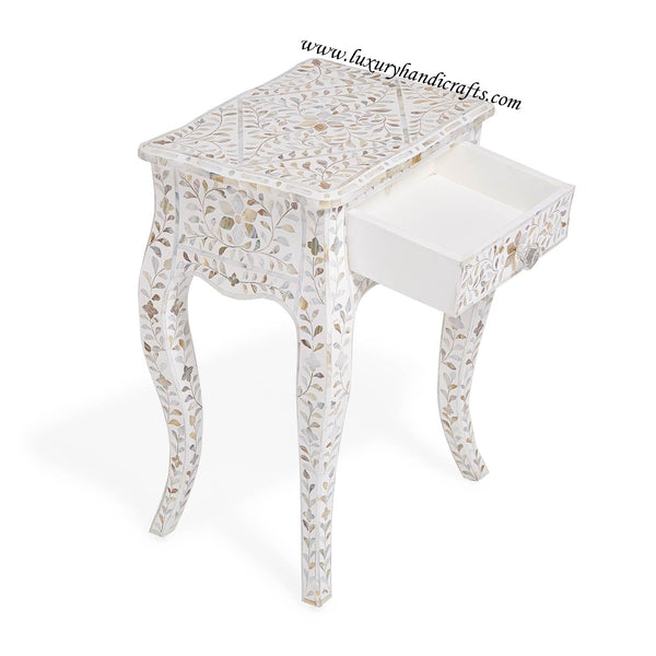Mother Of Pearl Curved Long Leg Side Table White
