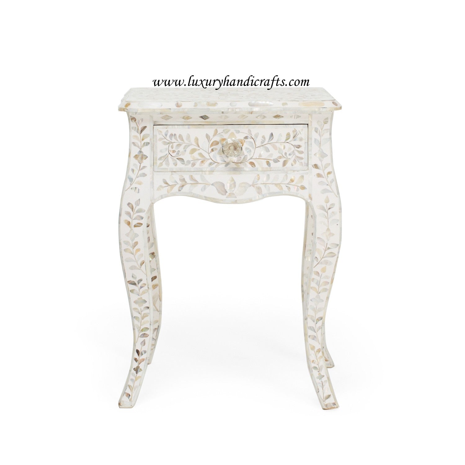Mother Of Pearl Curved Long Leg Side Table White