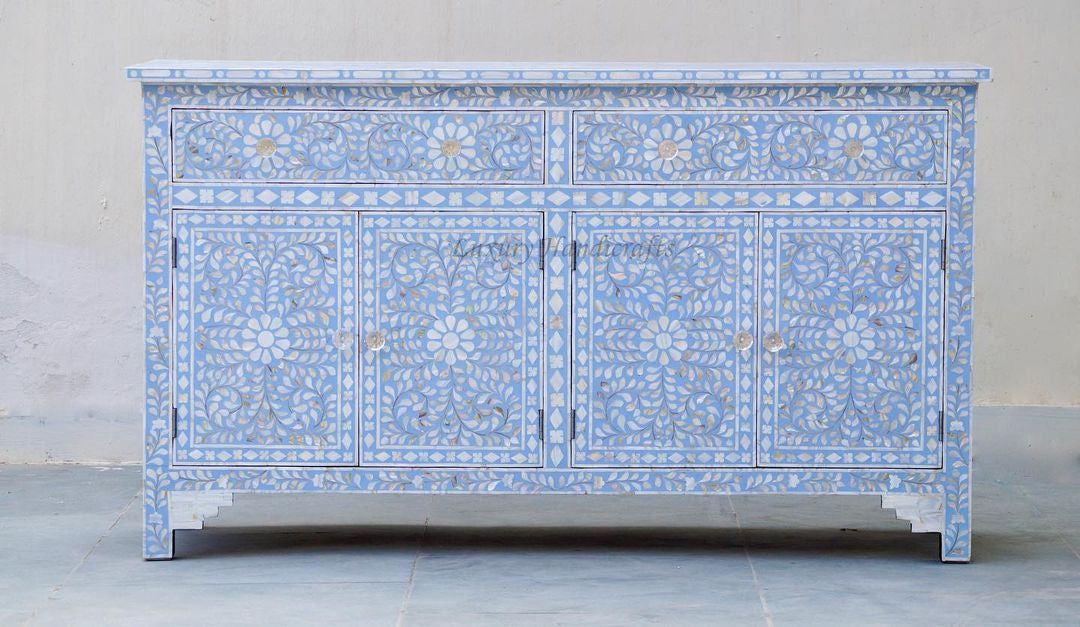 Mother Of Pearl Inlay Floral Sideboard Light Blue