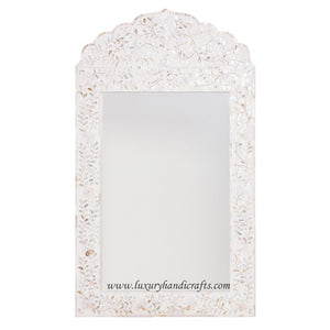 Mother Of Pearl Inlay Floral Crested Mirror White
