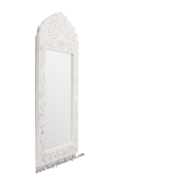 Mother Of Pearl Inlay Floral Crested Mirror White