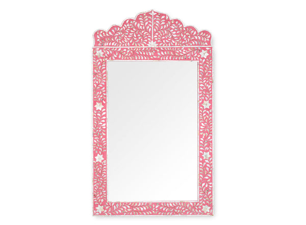 Mother Of Pearl Inlay Floral Crested Mirror Strawberry