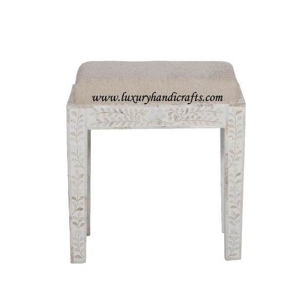 Mother Of Pearl Inlay Floral Stool White