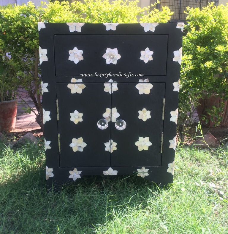 Mother Of Pearl Star 1 Drawer 2 Door Bedside Table Black
