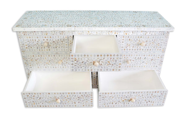 White Mother Of Pearl Inlay Chest Of 7 Drawers Large