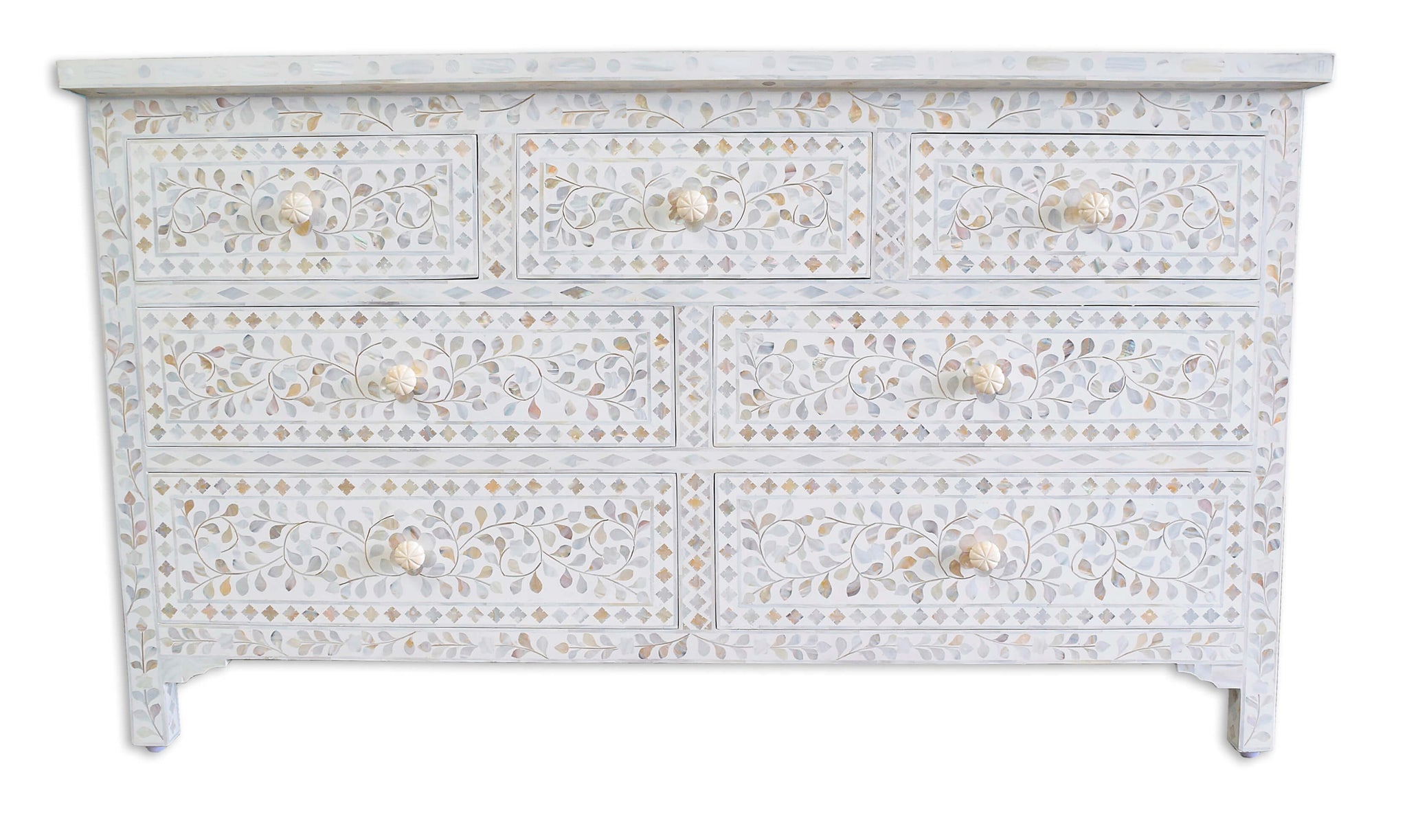 White Mother Of Pearl Inlay Chest Of 7 Drawers Large