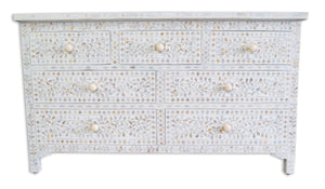 White Mother Of Pearl Inlay Chest Of 7 Drawers Large