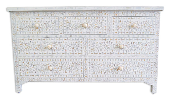 White Mother Of Pearl Inlay Chest Of 7 Drawers Large