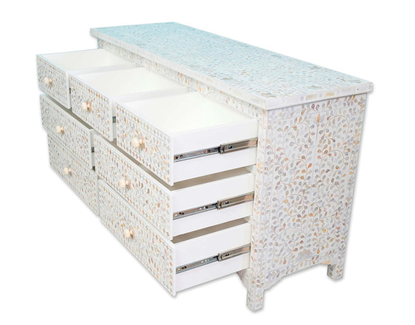 White Mother Of Pearl Inlay Chest Of 7 Drawers Large
