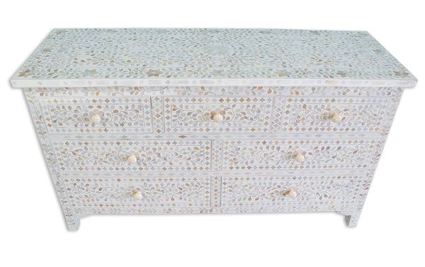 White Mother Of Pearl Inlay Chest Of 7 Drawers Large