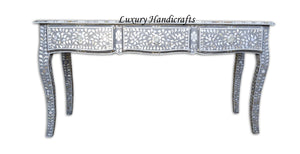 Mother Of Pearl Inlaid Long Curved Leg Desk Grey