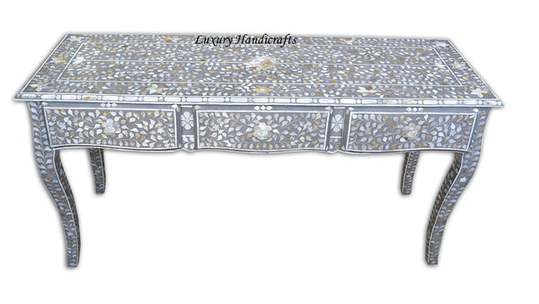 Mother Of Pearl Inlaid Long Curved Leg Desk Grey