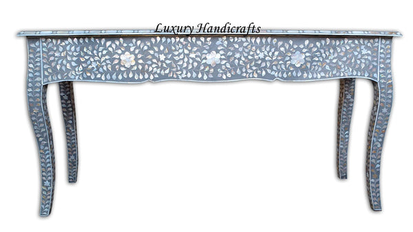 Mother Of Pearl Inlaid Long Curved Leg Desk Grey