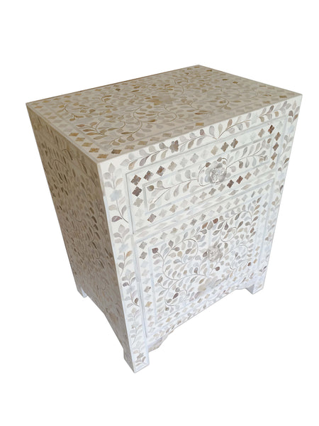 Mother Of Pearl Floral Inlay Large Drawer Bedside White 2