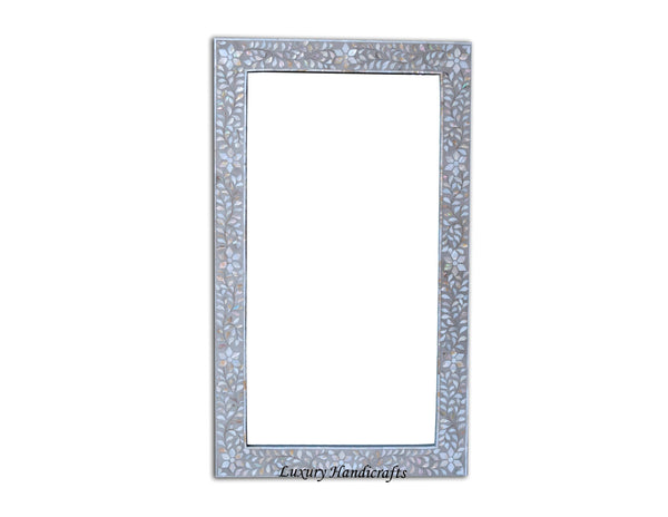 Grey Mother Of Pearl Floral Rectangle Mirror