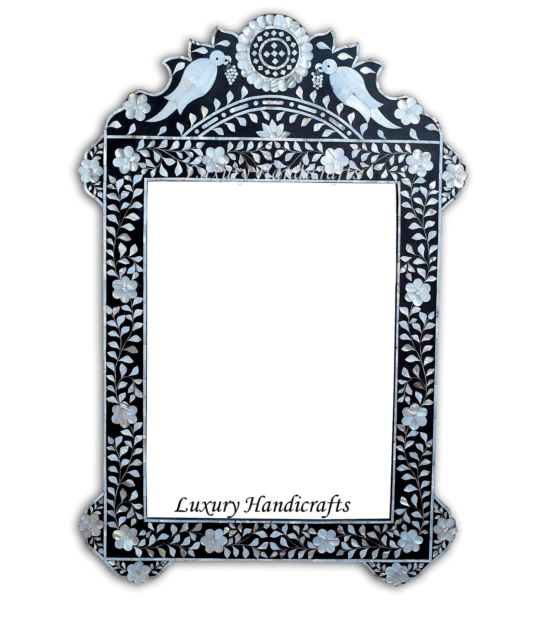 Black Mother Of Pearl Inlaid Parrot Mirror 1