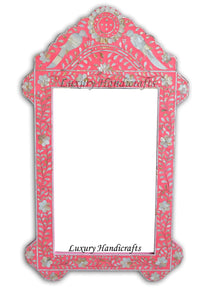 Pink Mother Of Pearl Inlaid Parrot Mirror