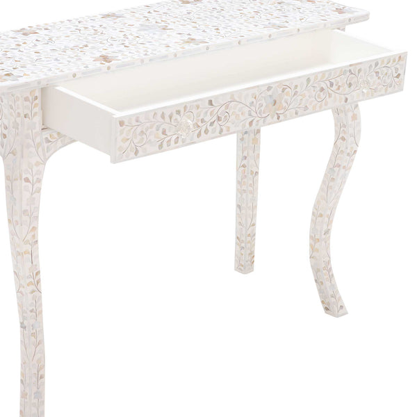 Mother Of Pearl Inlay 1 Drawer French Style Console White