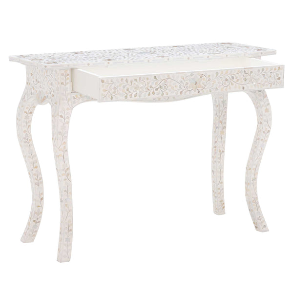 Mother Of Pearl Inlay 1 Drawer French Style Console White