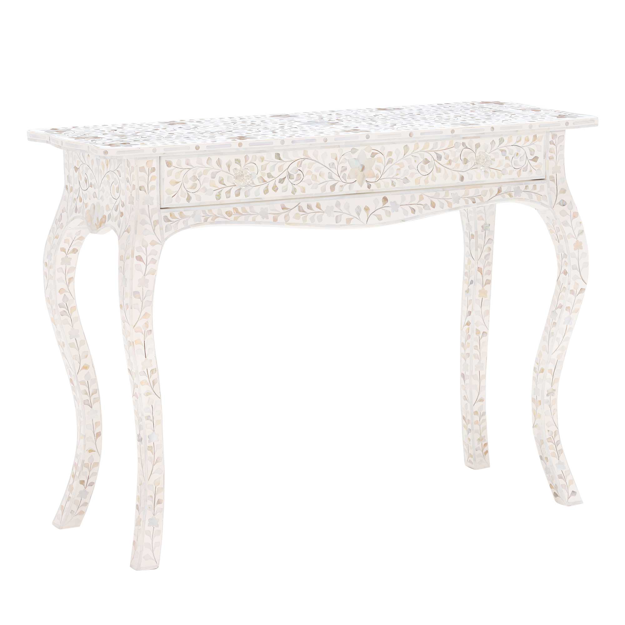 Mother Of Pearl Inlay 1 Drawer French Style Console White