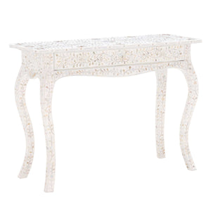 Mother Of Pearl Inlay 1 Drawer French Style Console White