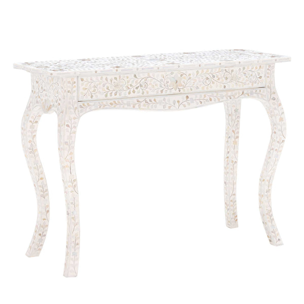 Mother Of Pearl Inlay 1 Drawer French Style Console White