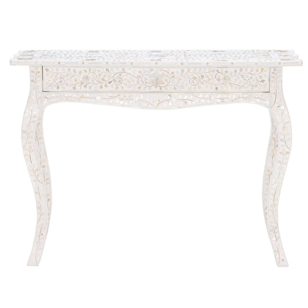 Mother Of Pearl Inlay 1 Drawer French Style Console White