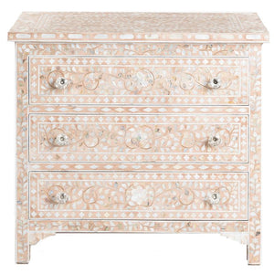 Pale Pink Mother Of Pearl Inlay 3 Drawer Chest Floral