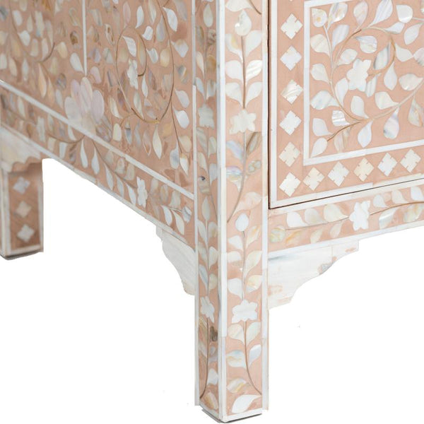 Pale Pink Mother Of Pearl Inlay 3 Drawer Chest Floral