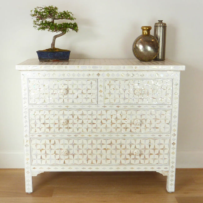 Mother Of Pearl Inlay 4 Drawer Star Chest White 1