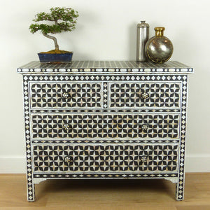Mother Of Pearl Inlay 4 Drawer Star Chest Black