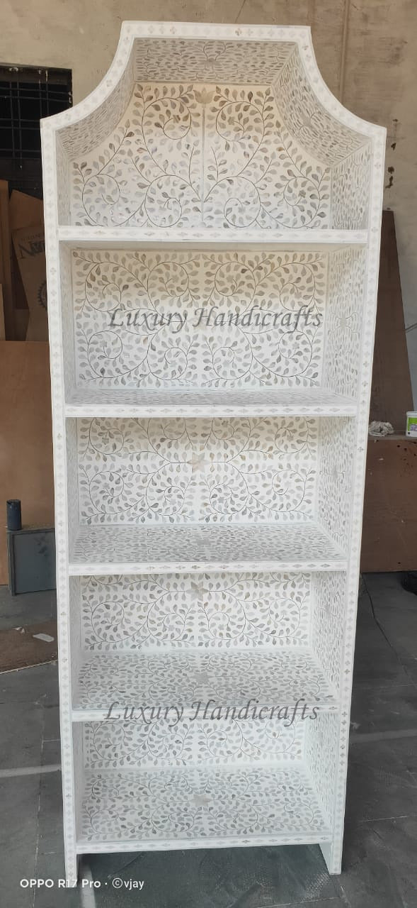 Mother of Pearl Inlay Book Shelf White