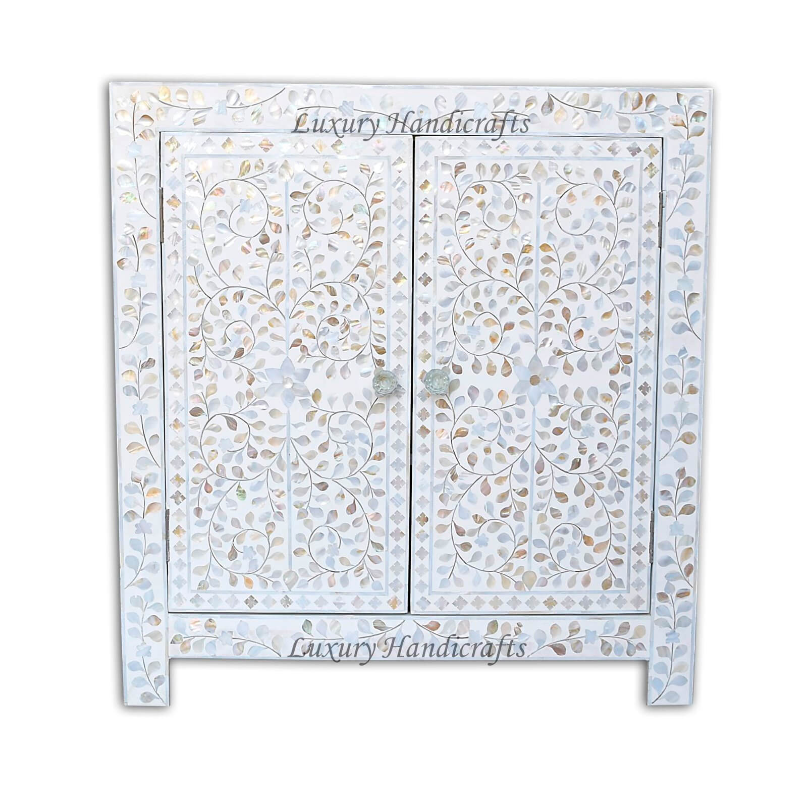 Mother Of Pearl Inlay Cabinet Sideboard Floral Design White