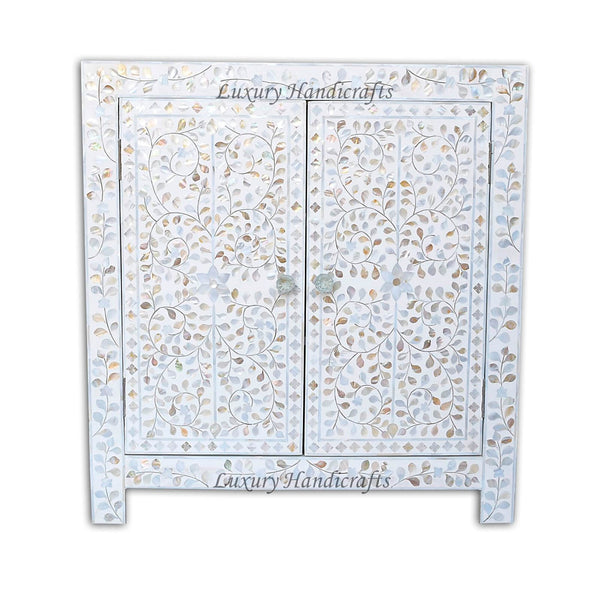 Mother Of Pearl Inlay Cabinet Sideboard Floral Design White