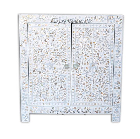 Mother Of Pearl Inlay Cabinet Sideboard Floral Design White 1
