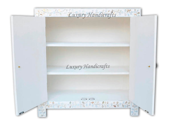 Mother Of Pearl Inlay Cabinet Sideboard Floral Design White