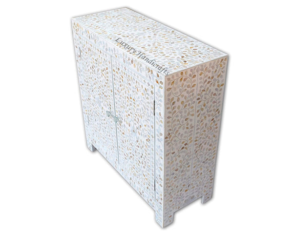 Mother Of Pearl Inlay Cabinet Sideboard Floral Design White