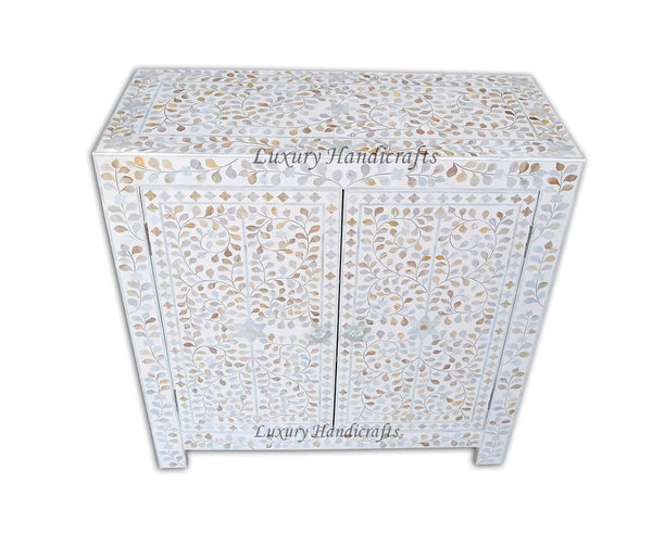 Mother Of Pearl Inlay Cabinet Sideboard Floral Design White