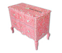 Mother Of Pearl Inlay Chest 2 Curved Drawer Floral Design Pink 3