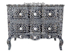 Mother Of Pearl Inlay Chest 2 Curved Drawer Floral Design Black 1