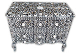 Mother Of Pearl Inlay Chest 2 Curved Drawer Floral Design Black 4