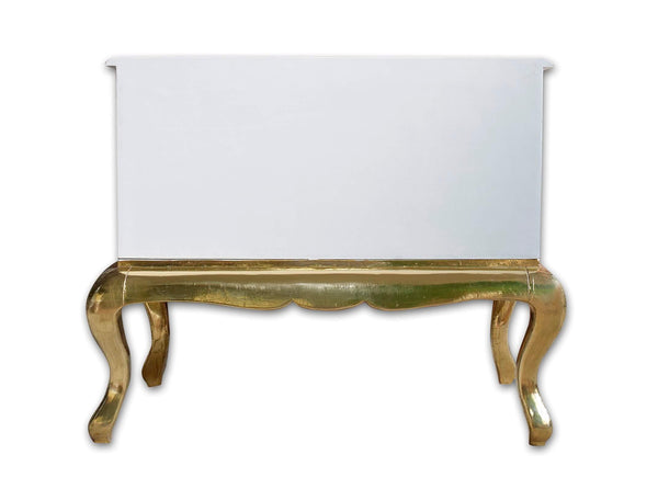 Royal Mother Of Pearl Inlay 2 Drawer Chest Brass Base White