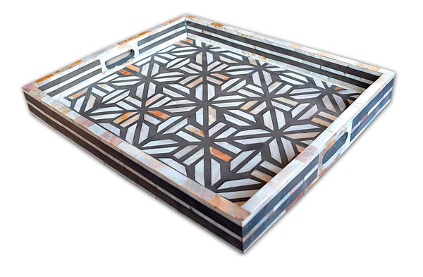 Mother Of Pearl Inlay Cross Design Tray Grey
